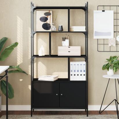 Bibliotecă cu uși, negru, 76,5x30x154,5 cm, lemn compozit GartenMobel Dekor