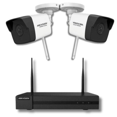 Kit supraveghere Hikvision seria HiWatch 2 camere IP Wi-Fi 2 Megapixeli, IR 30m Microfon SD card, NVR 4 canale 6 Megapixeli SafetyGuard Surveillance