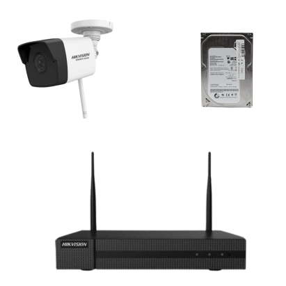 Kit de supraveghere Hikvision HiWatch cu o camera wireless 2MP, 30m IR, lentila 2.8mm, NVR 4 canale HDD inclus SafetyGuard Surveillance