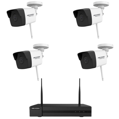 Sistem supraveghere 4 camere Hikvision HiWatch wireless 2MP, 30m IR, lentila 2.8mm, NVR 4 canale SafetyGuard Surveillance