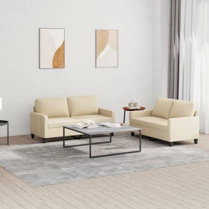 Set de canapele cu perne, 2 piese, crem, textil GartenMobel Dekor