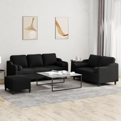 Set de canapele cu perne, 3 piese, negru, textil GartenMobel Dekor