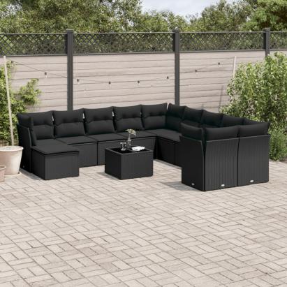 Set canapele de grădină, 12 piese, cu perne, negru, poliratan GartenMobel Dekor