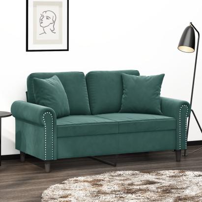 Canapea cu 2 locuri cu pernuțe, verde închis, 120 cm, catifea GartenMobel Dekor