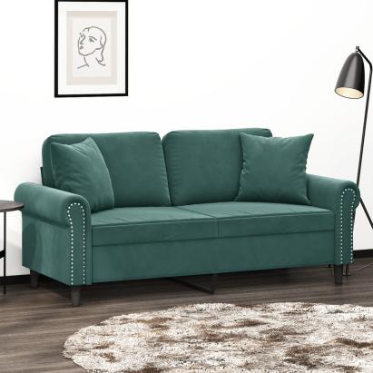 Canapea cu 2 locuri cu pernuțe, verde închis, 140 cm, catifea GartenMobel Dekor