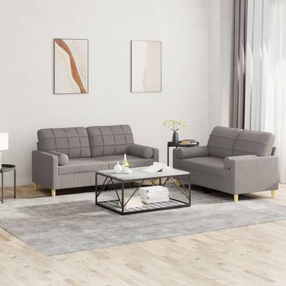 Set de canapele cu perne, 2 piese, gri taupe, textil GartenMobel Dekor