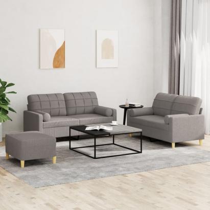 Set de canapele cu perne, 3 piese, gri taupe, textil GartenMobel Dekor