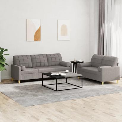 Set de canapele cu perne, 2 piese, gri taupe, textil GartenMobel Dekor