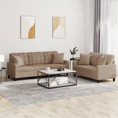 Set de canapele cu perne, 2 piese, cappuccino, piele ecologică GartenMobel Dekor