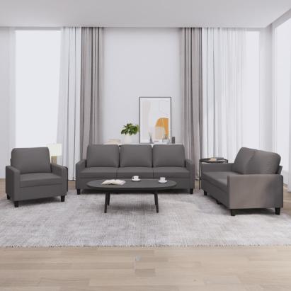 Set de canapele cu perne, 3 piese, gri, piele ecologică GartenMobel Dekor