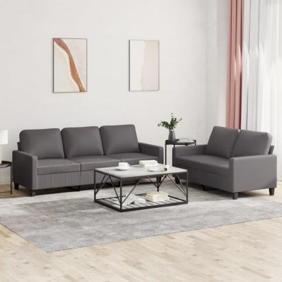 Set de canapele cu perne, 2 piese, gri, piele ecologică GartenMobel Dekor