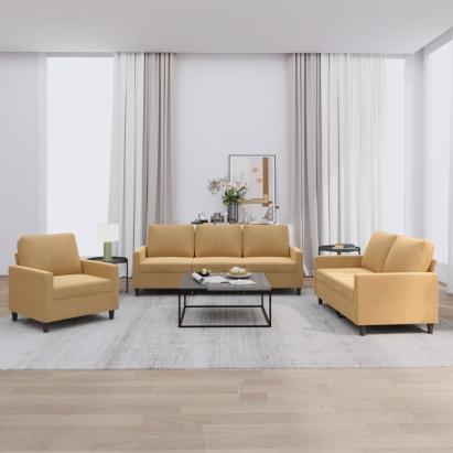 Set de canapele cu perne, 3 piese, maro, catifea GartenMobel Dekor