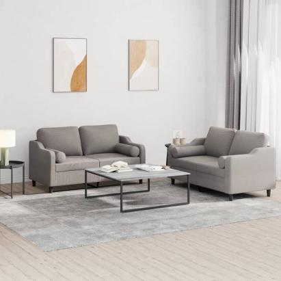 Set de canapele cu perne, 2 piese, gri taupe, textil GartenMobel Dekor