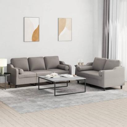 Set de canapele cu perne, 2 piese, gri taupe, textil GartenMobel Dekor