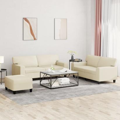 Set de canapele, 3 piese, crem, piele ecologică GartenMobel Dekor