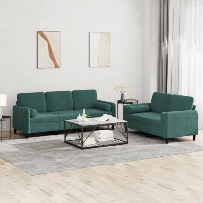 Set canapea cu perne, 2 piese, verde închis, catifea GartenMobel Dekor
