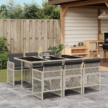 Set mobilier de grădină cu perne, 7 piese gri deschis poliratan GartenMobel Dekor