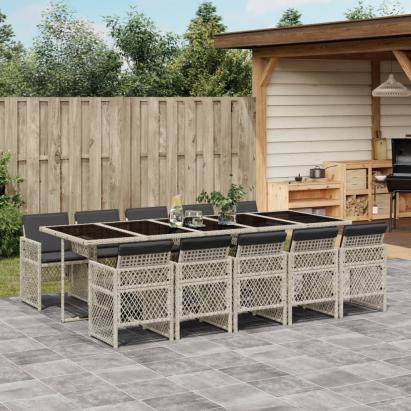 Set mobilier de grădină cu perne 11 piese gri deschis poliratan GartenMobel Dekor