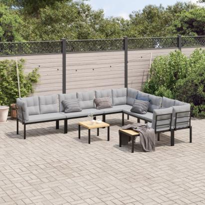 Set canapea de grădină, 7 piese, cu perne, negru, oțel vopsit GartenMobel Dekor