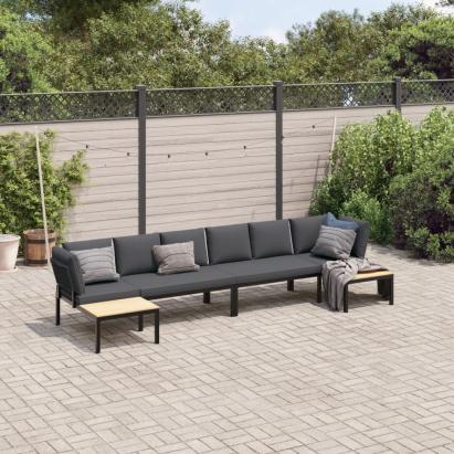 Set mobilier de grădină cu perne, 4 piese, negru, aluminiu GartenMobel Dekor