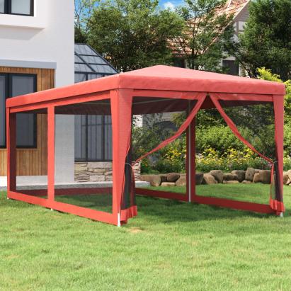 Cort de petrecere cu 6 pereți din plasă, roșu, 3x6 m, HDPE GartenMobel Dekor