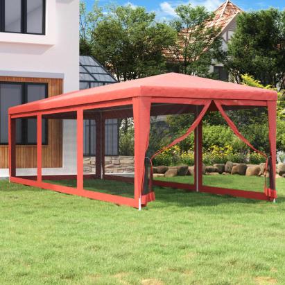 Cort de petrecere cu 8 pereți din plasă, roșu, 3x9 m, HDPE GartenMobel Dekor