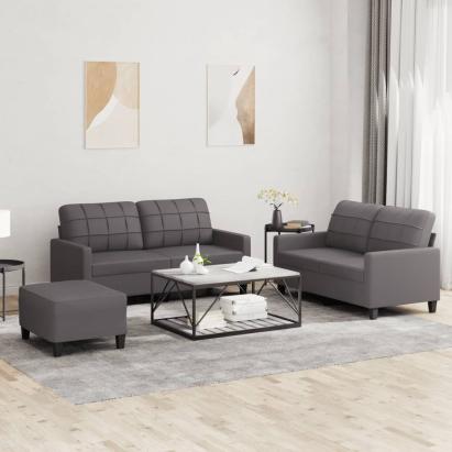 Set de canapele cu perne, 3 piese, gri, piele ecologică GartenMobel Dekor