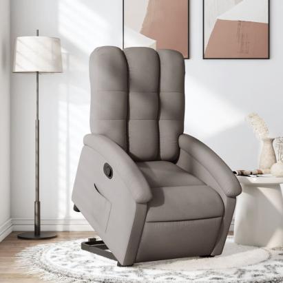 Fotoliu rabatabil cu ridicare pe verticală, gri taupe, textil GartenMobel Dekor