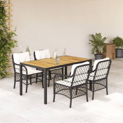 Set mobilier de grădină cu perne, 5 piese, negru, poliratan GartenMobel Dekor