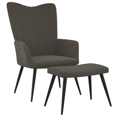 Scaun de relaxare cu taburet, gri închis, catifea GartenMobel Dekor