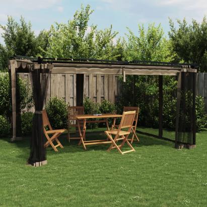 Foișor cu pereți din plasă, gri taupe, 4x3 m, oțel GartenMobel Dekor