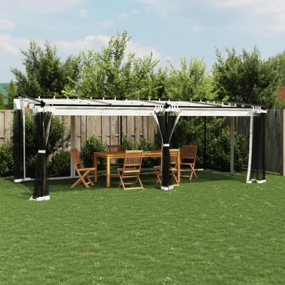 Foișor cu pereți din plasă, crem, 6x3 m, oțel GartenMobel Dekor