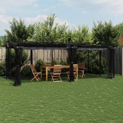 Foișor cu pereți din plasă, antracit, 6x3 m, oțel GartenMobel Dekor