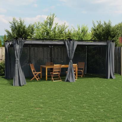 Pavilion cu draperii, antracit, 6x3 m, oțel GartenMobel Dekor
