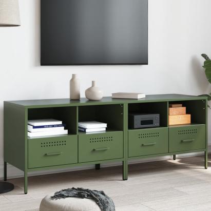 Dulap TV, 2 buc., verde măsliniu, 68x39x50,5 cm, oțel laminat GartenMobel Dekor