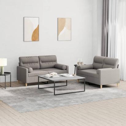 Set de canapele cu perne, 2 piese, gri taupe, textil GartenMobel Dekor