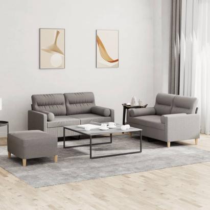Set de canapele cu perne, 3 piese, gri taupe, textil GartenMobel Dekor