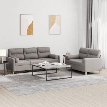 Set de canapele cu perne, 2 piese, gri taupe, textil GartenMobel Dekor