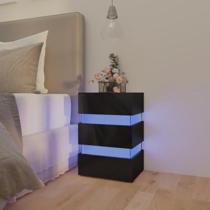 Dulap noptieră cu LED negru lucios 45x35x67cm lemn prelucrat GartenMobel Dekor