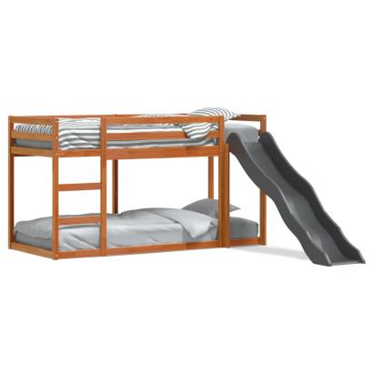 Pat supraetajat cu tobogan/scară maro 75x190 cm, lemn masiv pin GartenMobel Dekor