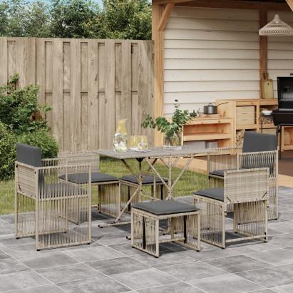 Set mobilier de grădină cu perne, 7 piese gri deschis poliratan GartenMobel Dekor