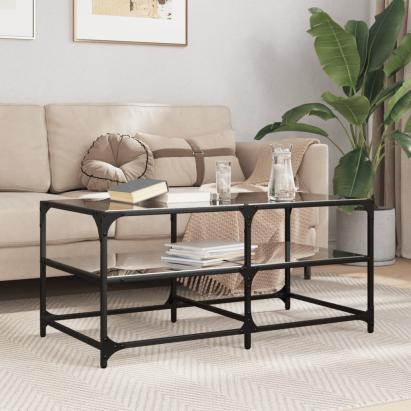 Măsuță de cafea cu blat din sticlă neagră 98,5x50x45 cm oțel GartenMobel Dekor