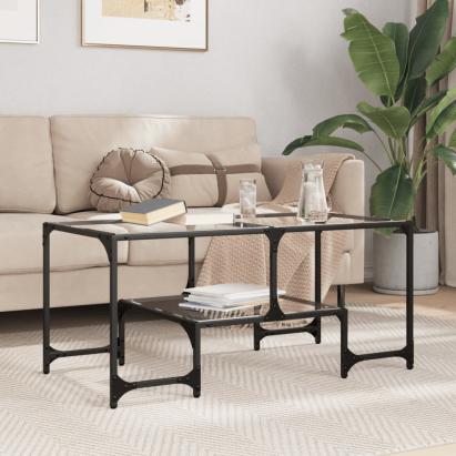Măsuță de cafea cu blat sticlă transparentă 98,5x50x45 cm oțel GartenMobel Dekor