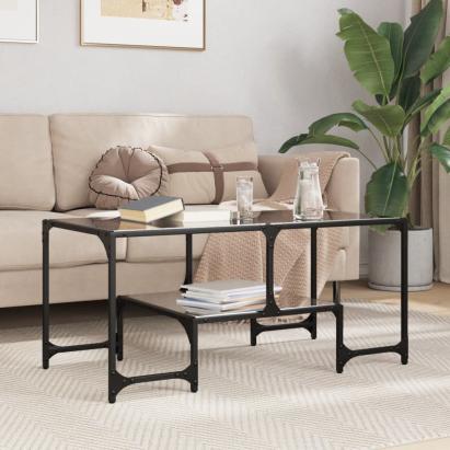 Măsuță de cafea cu blat din sticlă neagră 98,5x50x45 cm oțel GartenMobel Dekor
