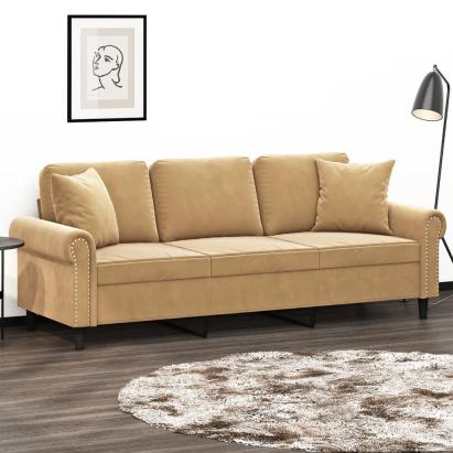 Canapea cu 3 locuri cu pernuțe, maro, 180 cm, catifea GartenMobel Dekor