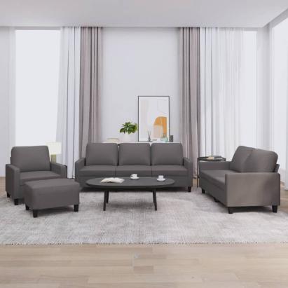 Set de canapele cu perne, 4 piese, gri, piele ecologică GartenMobel Dekor