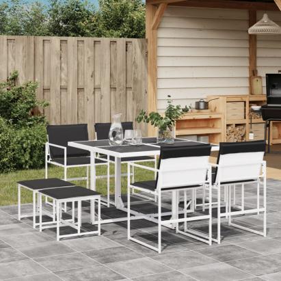 Set mobilier de grădină, 9 piese, cu perne, alb, textilenă GartenMobel Dekor