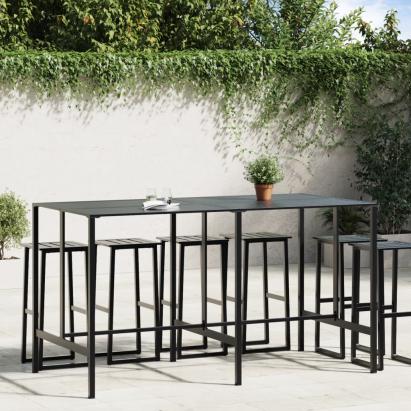 Masă de bar, negru, 200x100x110 cm, oțel vopsit electrostatic GartenMobel Dekor