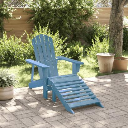 Scaun Adirondack cu taburet, albastru, lemn masiv de brad GartenMobel Dekor