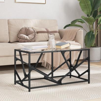 Măsuță de cafea blat din sticlă transparentă 78,5x40x41 cm oțel GartenMobel Dekor